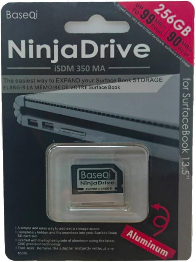 BASEQI NinjaDrive Aluminum 256GB Storage Expansion Card for Microsoft Surface Book/Surface Book 2/Surface Book 3 13.5" (Microsoft Surface Book & Surface Book 2 13.5", 256GB)
