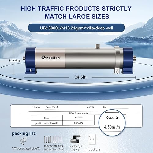 Miniatura 8 de Filtro de agua de ultrafiltración de 13.21 GPM, sistema de filtro de agua de acero inoxidable para el hogar, 99.99% de contaminantes más grandes que