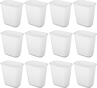 5.5 Gallon Rectangular Wastebasket Easy to Clean Open Top Durable Home Kitchen Trash Bin, Fits 8 Gallon Liner, 12 Pack, White