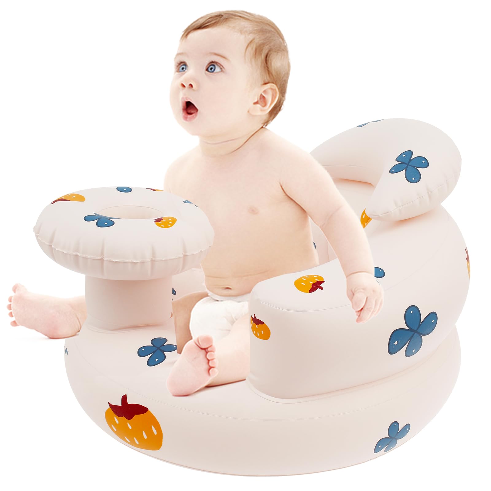 Inflatable Baby Seat,Baby Support Seat Sofa Chair,Portable Baby Shower Chair,Blow Up Baby Chair with Built in Air Pump,Baby Seat for Sitting Up for Babies 3-36 Months (B)