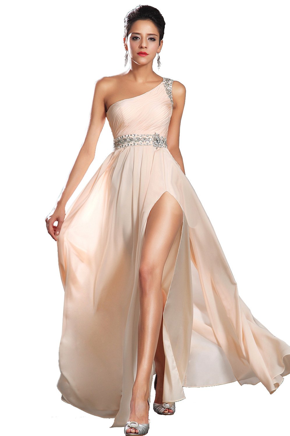 eDressit Women's One-Shoulder Solid Sleeveless Long Gown Dress, Pink, 6