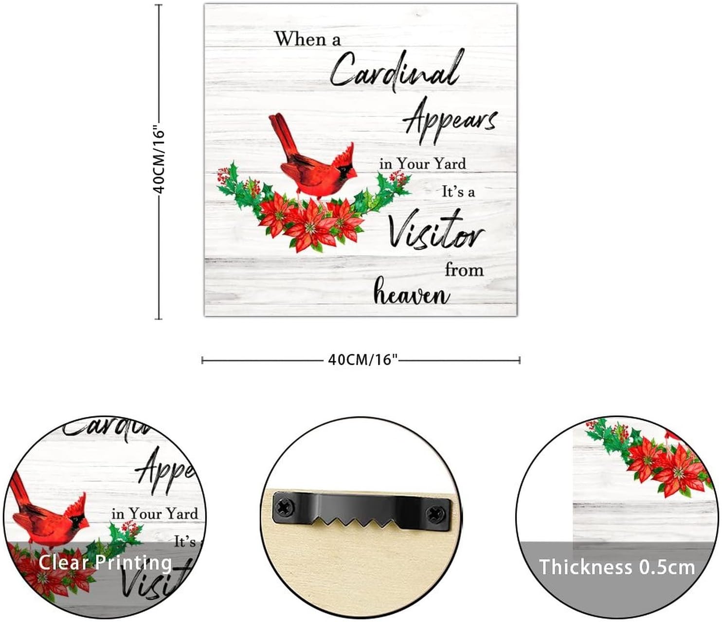 It's A Visitor from Heaven Wood Sign Winter Red Bird Mistletoe Wood Plank Hanging Sign Rustic Hello Winter Home Family Wall Decor For Home Front Door Entryway Porch Housewarming Gift 16x16in