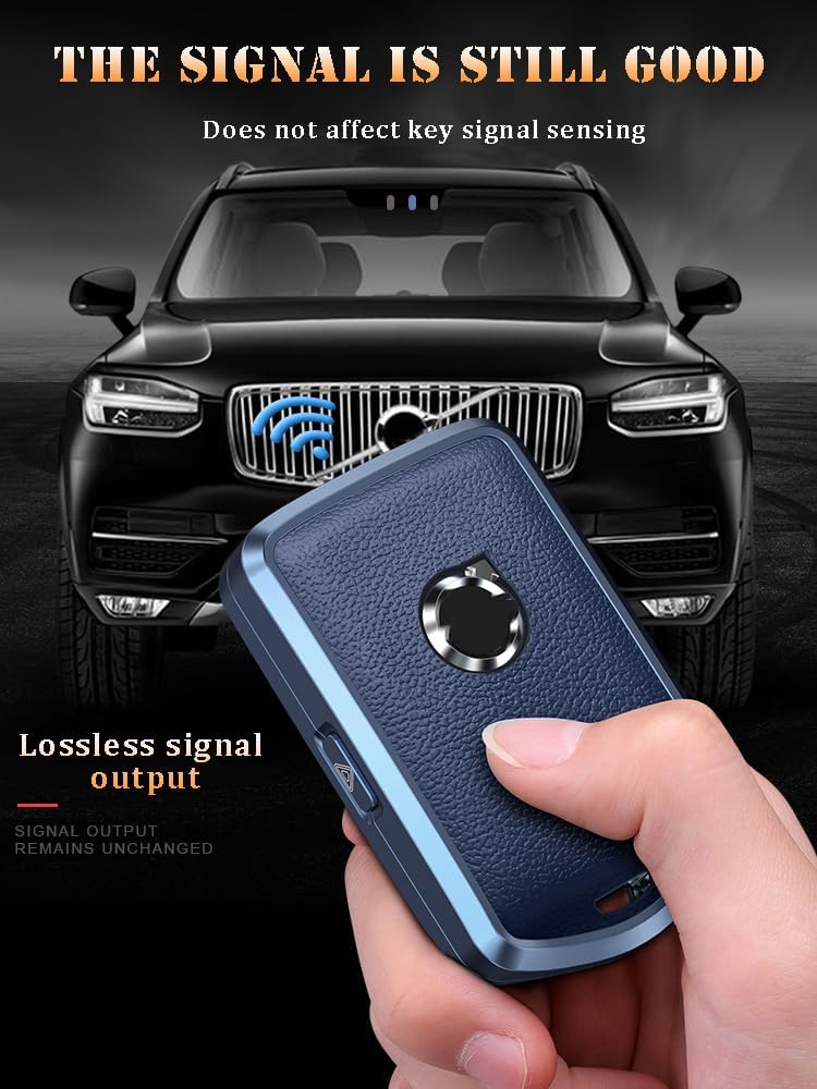 SANRILY Full Protection Key Fob Cover for Volvo XC90 XC60 S90 V90 2017 2018 Keyless Premium Metal and Leather Car Key Fob Shell Case with Keychain Black - Image 4