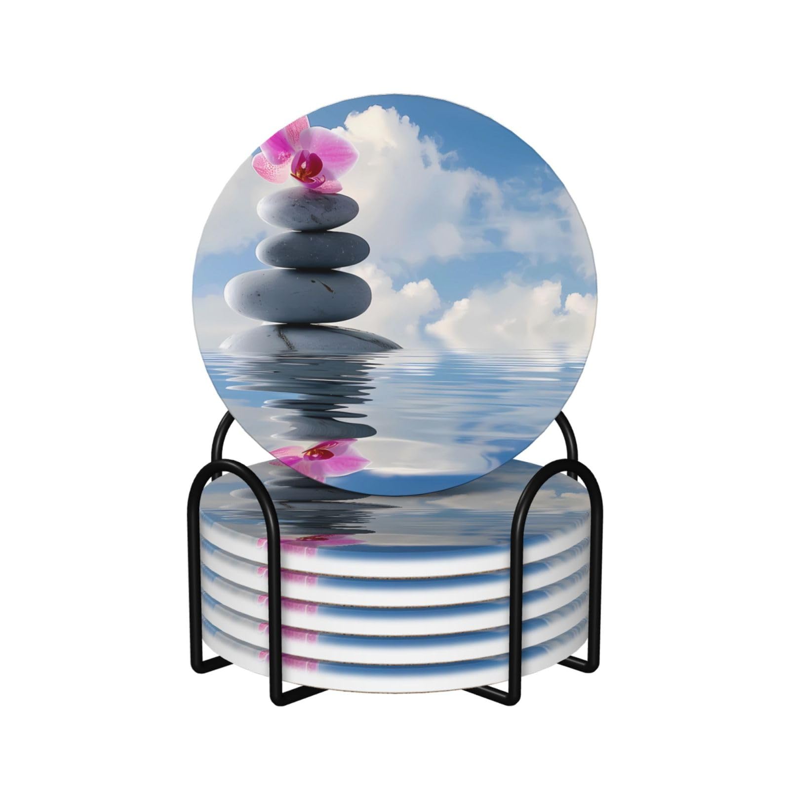 Dessous de verre Stone Lake Orchid en céramique et liège premium