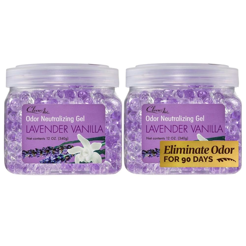 Sponsored Ad - Odor Eliminator Gel - 12 oz, Pack of 2 - Air Freshener Made with Essential Oils - Eliminates Odors in Bathrooms, Cars, Boats, RVs & Pet Areas - Lavender Vanilla Scent