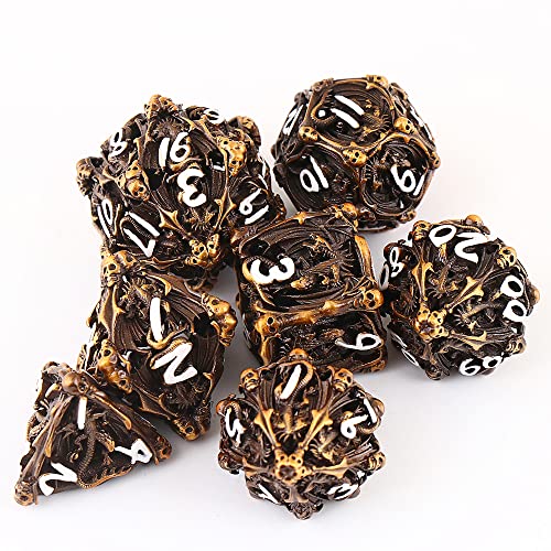 Metal Dice DND Set Role-Playing Dragon dice D&D7-Piece Copper Hollow polyhedral dice Suitable for Du