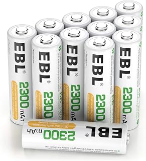EBL Pack of 12 AA Rechargeable Batteries 2300mAh, Household Ni-Mh AA Batteries with Battery Cases