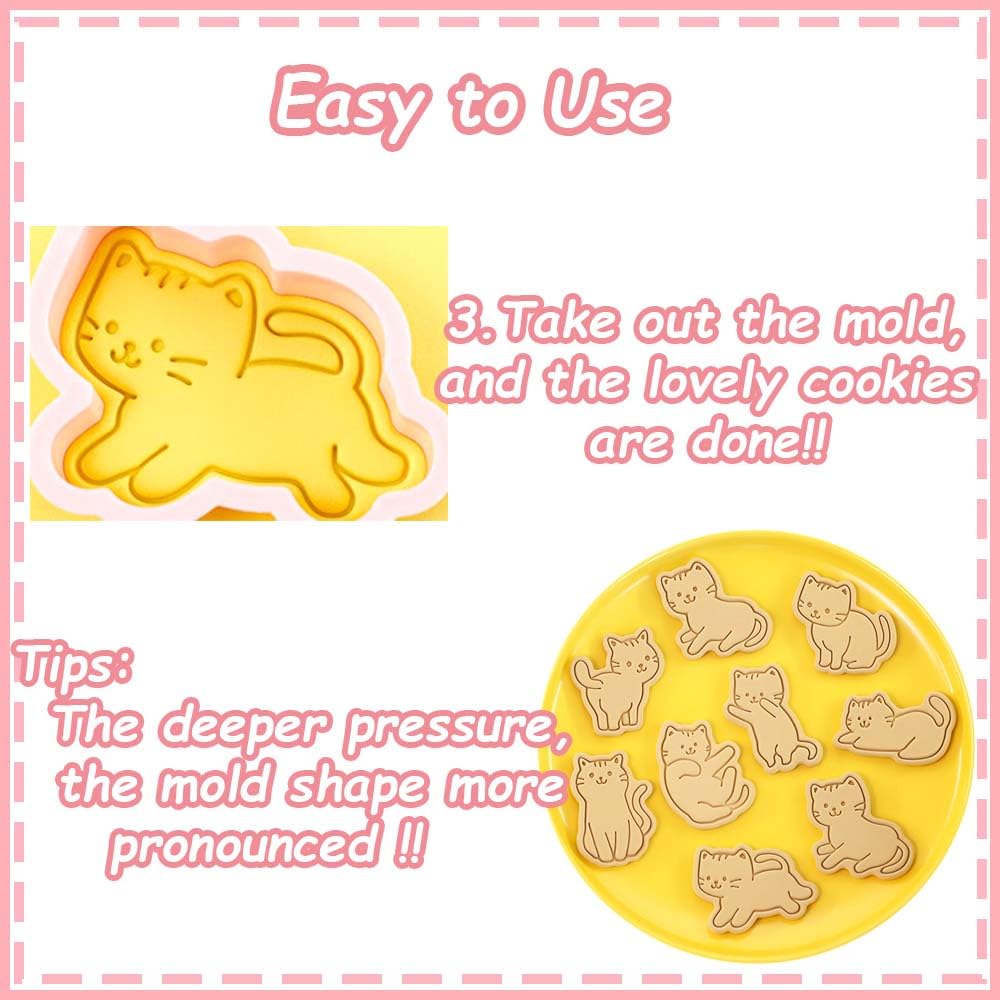 Juego de 8 sellos 3D para galletas de gato, cupcakes, panqueques, tarta de manzana, pastelería, moldes para galletas de frutas y sándwiches para decoraciones de fiesta de gatos 4