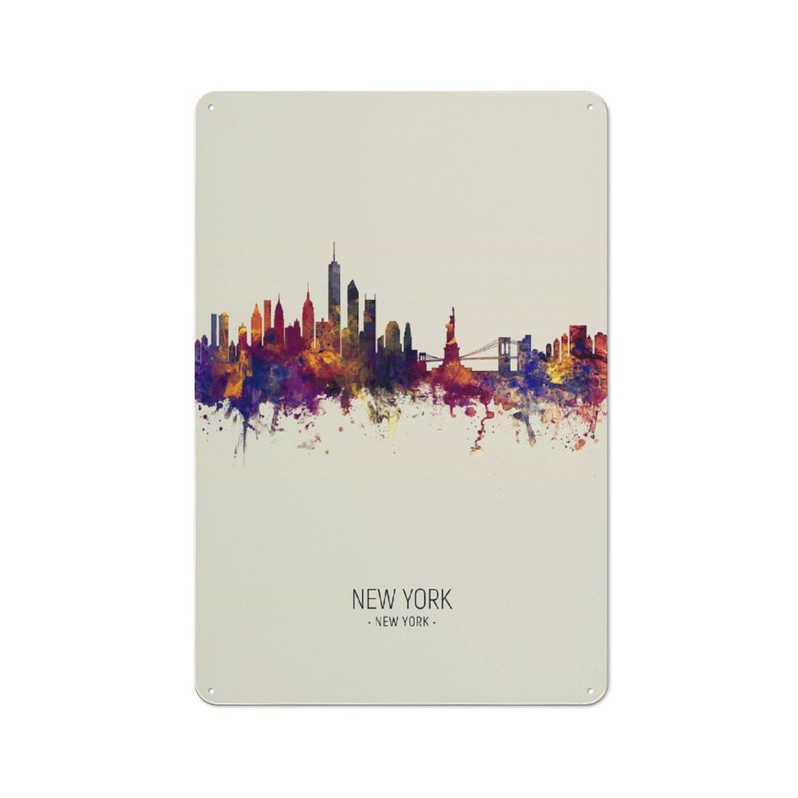 Junmoney New York New York Skyline Country Style Decorative Metal Sign 30X20cm, Bistro Wall Plaque For Restaurant, Kitchen, Counter Or Breakfast Nook