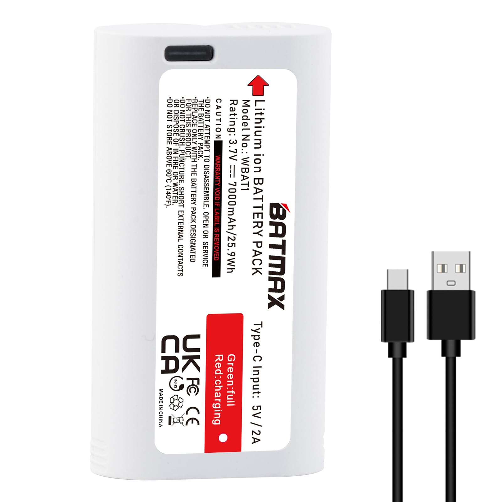 Batmax 1Pack USB-C Port Battery for WYZE Cam Pro Camera and Duo Cam Doorbell Outdoor/Indoor Camera