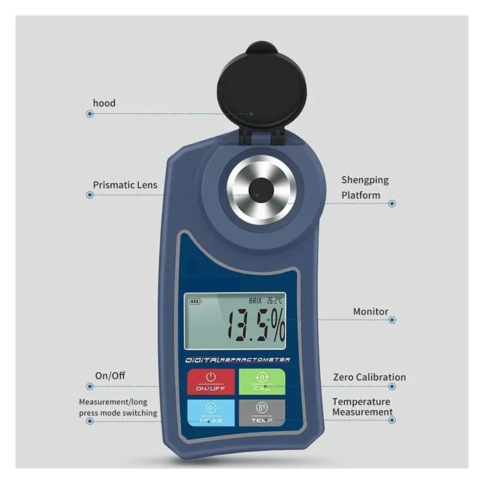 Refractómetro digital Brix Meter, probador de contenido de azúcar for jugos de frutas y bebidas, instrumento de medición preciso Respuesta Rápida