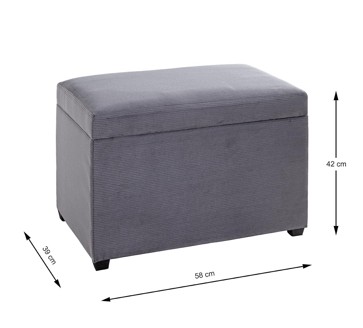 HAKU Sitztruhe grau, MDF, Textilgewebe Cord - Maße: B 58 cm x H 42 cm x T 39 cm, Style: Modern