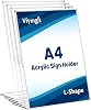 Viymgit A4 Acrylic Sign Holder, 4 Pack Clear Table Perspex Display Stand, Plastic Vertical L-Shape Menu Poster Holder for Restaurant, Office, Exhibition, Store