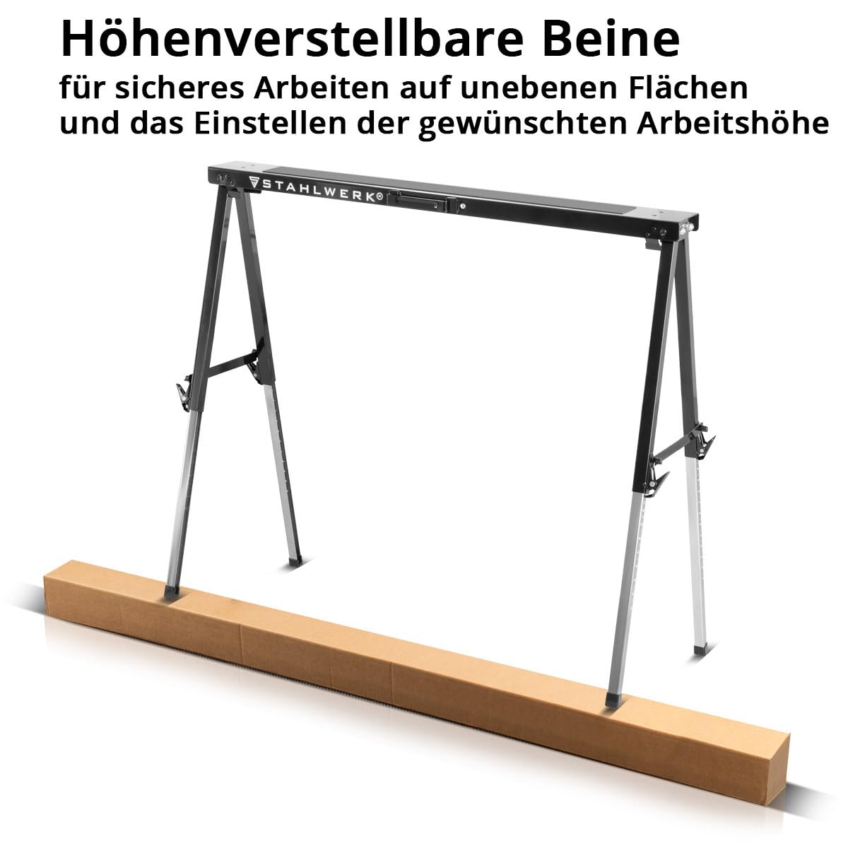 Caballete STAHLWERK SB-910 ST en un juego de 2 caballetes de metal con recubrimiento de polvo, altura ajustable de 645-910 mm, capacidad de carga de 150 kg y superficie antideslizante