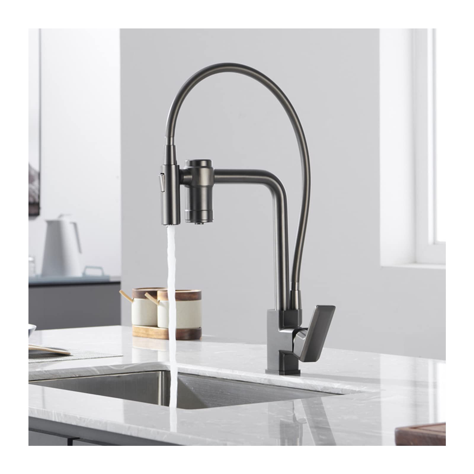 Robinet de cuisine avec filtre à eau intégré et douchette rétractable