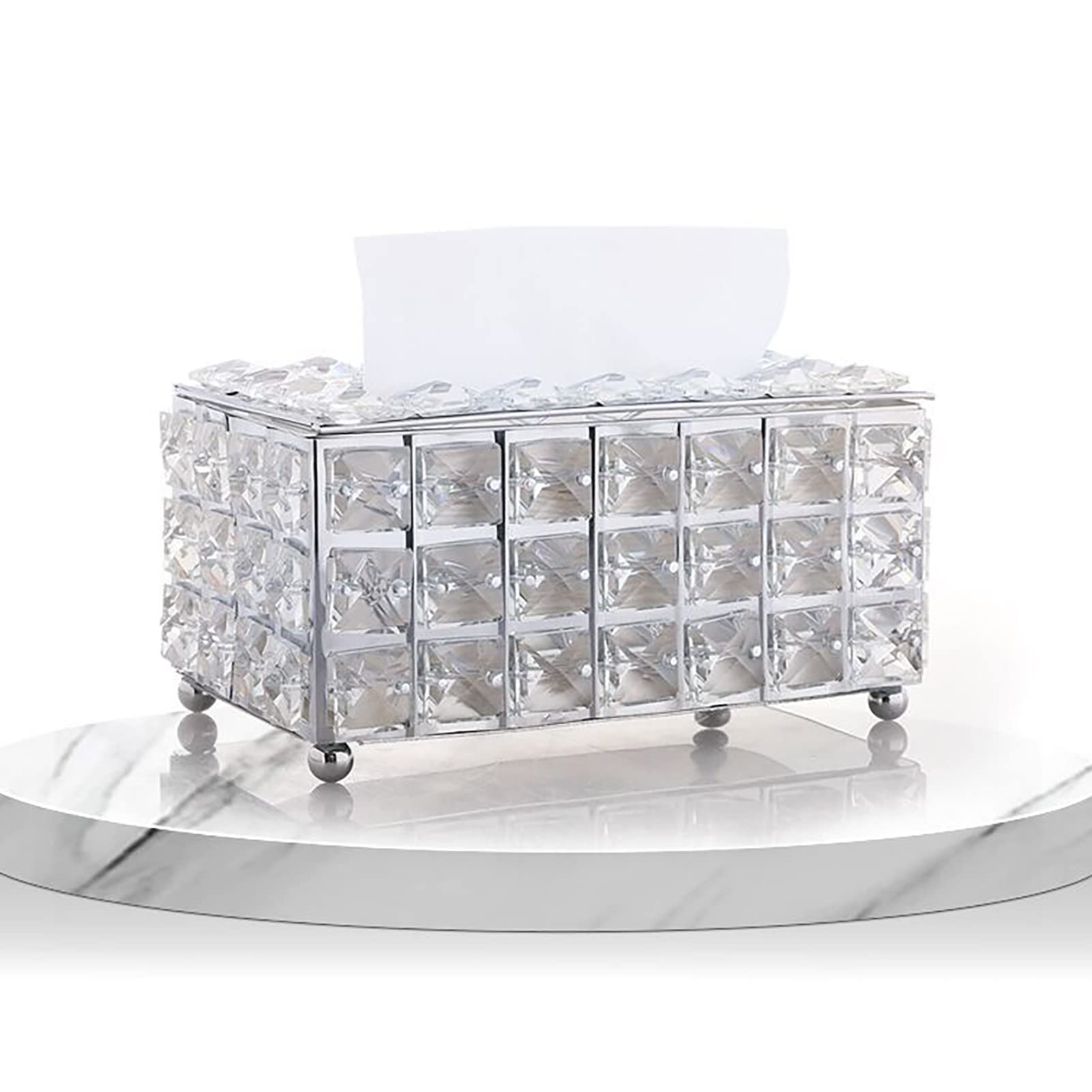 Kristall-Taschentuchbox-Halter, silberfarben, luxuriöser Taschentuchspender aus Metall mit Kristallakzenten, moderner Organizer für Wohnzimmer und Badezimmer