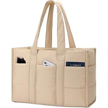Becokan Tote Bag for Women Large Puffer Laptop Bag with 16 Pockets for Teacher Nurse Shoulder Handbag for Travel Work School
