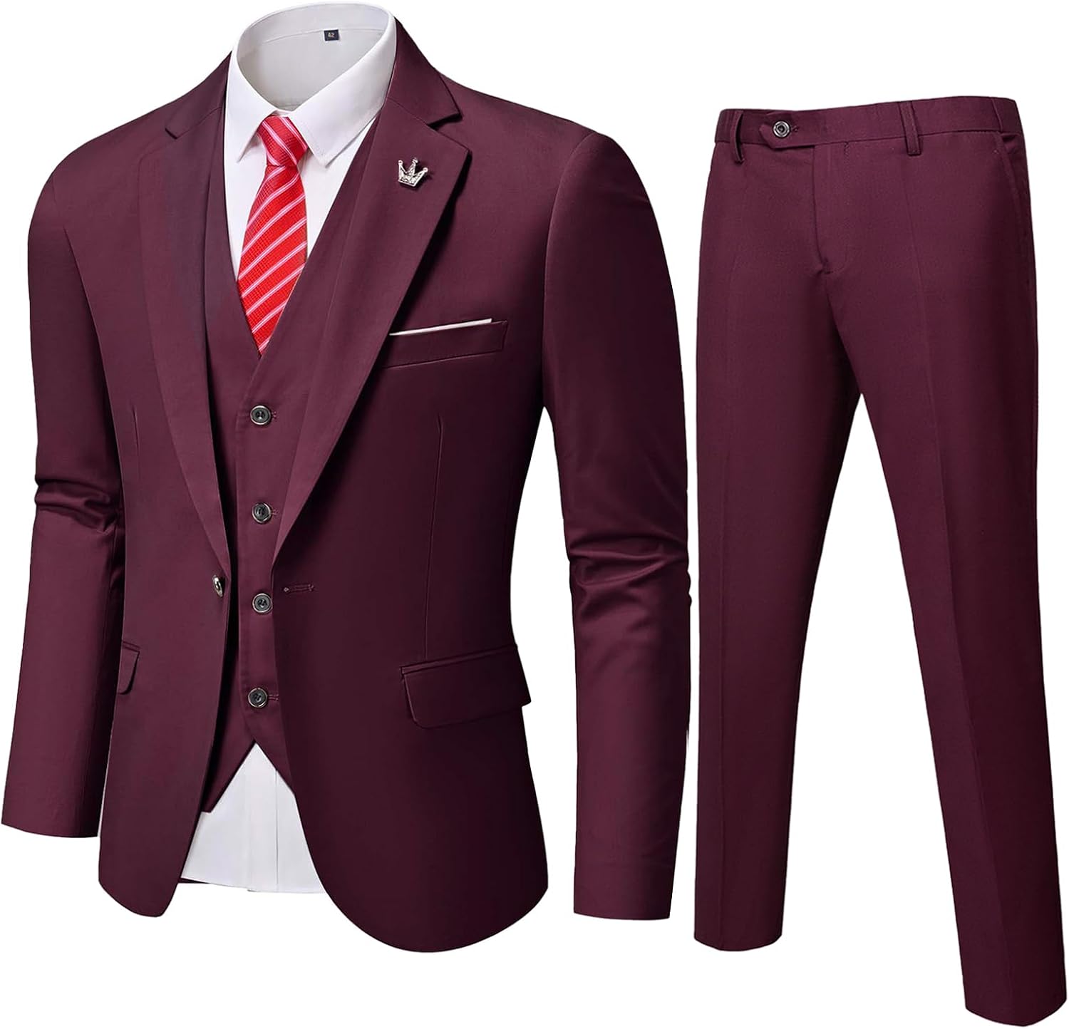 MY'S Men's 3 Piece Slim Fit Suit Set, One Button Solid Jacket Vest Pants... - Picture 91 of 138