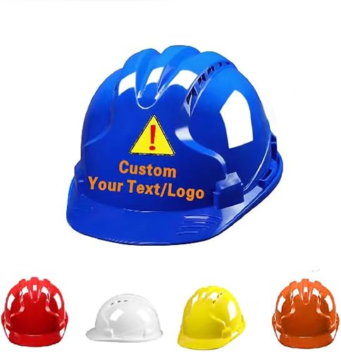 Miniatura 10 de Cascos de construcción personalizados con cualquier logotipotexto, gorra de ala completa, con suspensión de trinquete de 4 puntos con ventilación