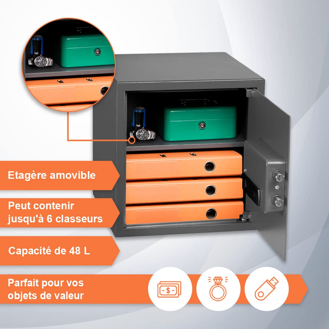 Coffre-fort biométrique - Clavier numérique 2 en 1 et coffre-fort anti-empreintes digitales - Grand coffre-fort 40 x 38 x 38 cm pour le bureau - Coffre-fort de sécurité anti-chocs