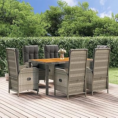 YITHOPI 7 Piece Patio Dining Set with Cushions Gray Poly Rattan Versatile Lounge Furniture Outdoor Lounge Set Patio Furniture Sets Balcony Furniture Sets for patios, Gardens, Decks