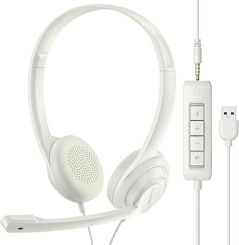 NUBWO HW02 Auriculares USB para computadora con micrófono de chat transparente, auriculares ligeros con cable para equipos MS, Skype, seminarios
