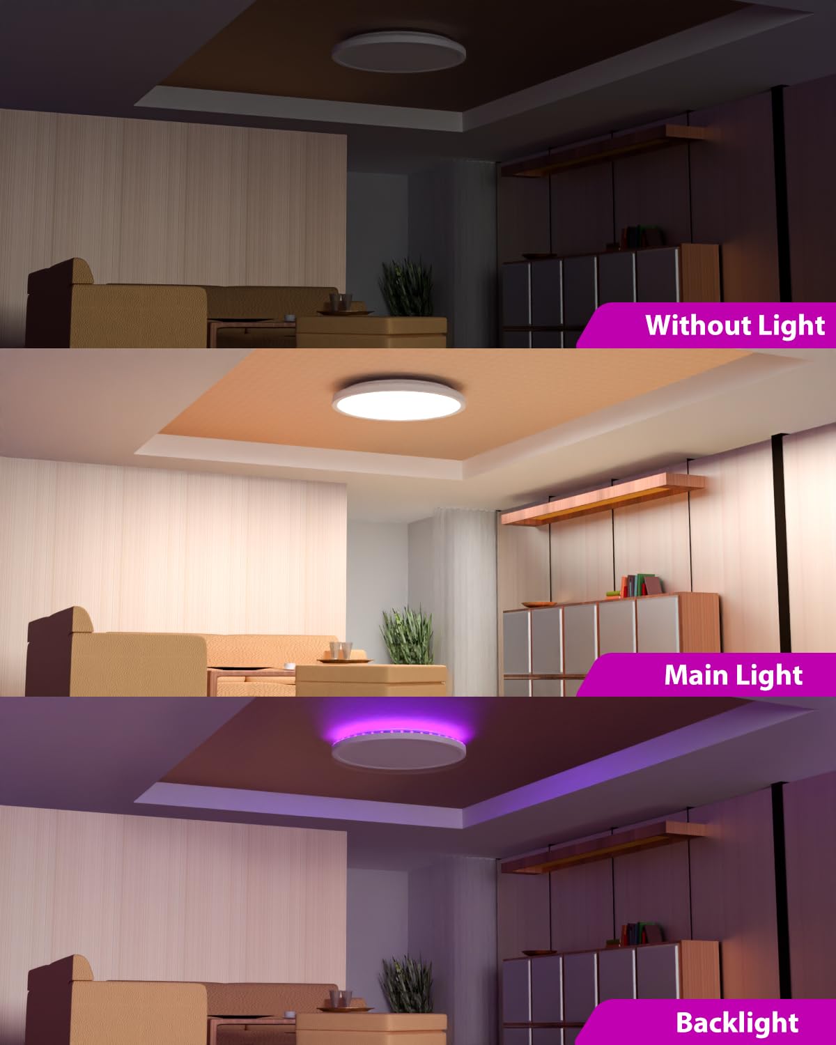 zemty LED Deckenleuchte Dimmbar 59CM, 50W RGB Deckenlampe mit Fernbedienung, Badezimmer Lampe Wasserfest, Flach Badlampe Decke für Bad Kinderzimmer Schlafzimmer Wohnzimmer