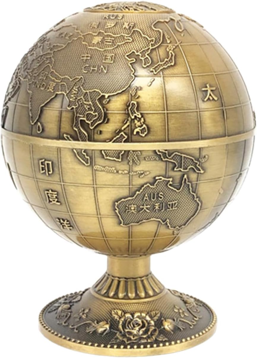 Press-type Toothpick Holder with Lid Retro Bronze 360° Rotating Sphere Toothpick Dispenser for Household and Restaurant Table Use