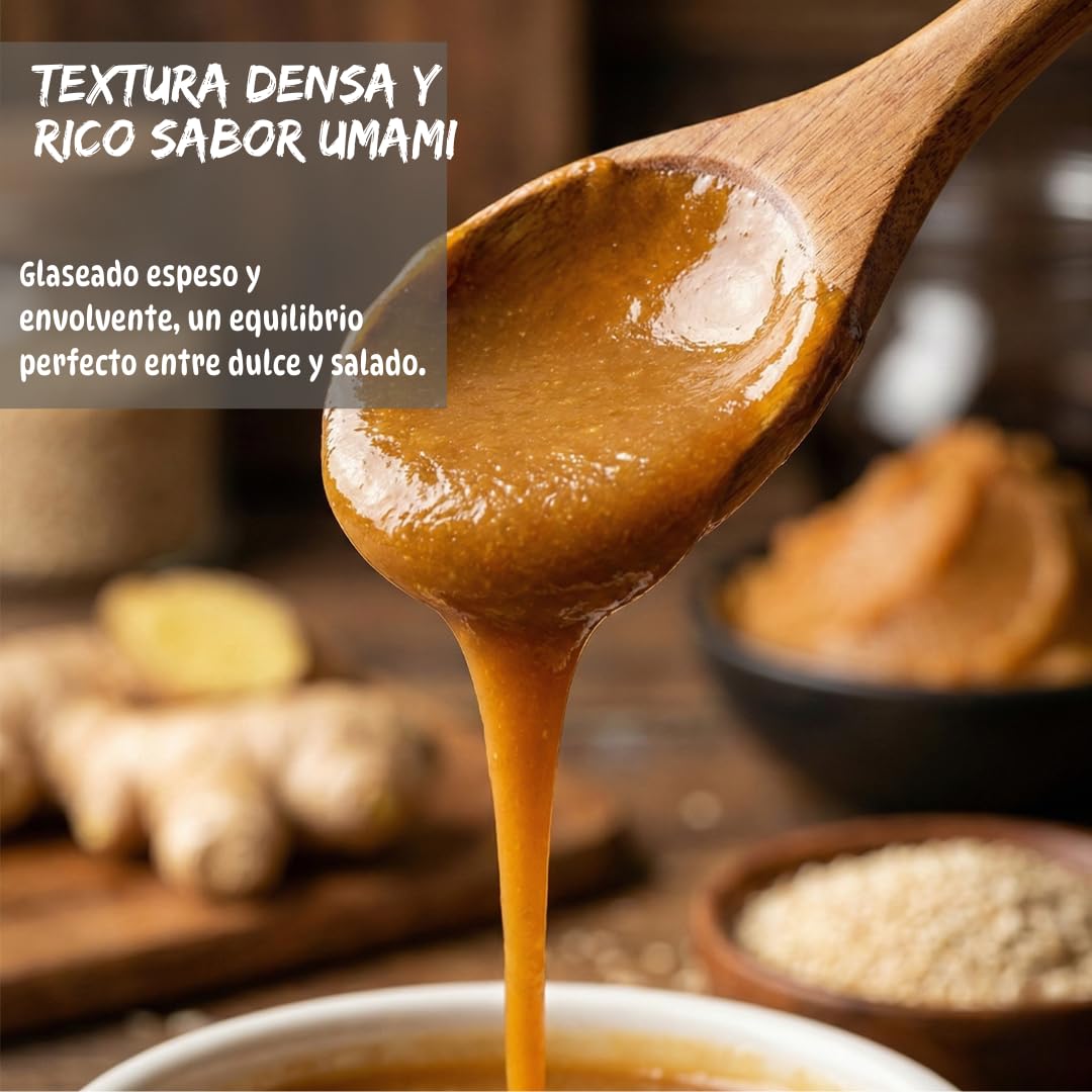 Umami Glaseado de Miso Japonés 250ml - Salsa Dulce y Salada para Salmón, Berenjenas y Carne - Ideal para Nasu Dengaku - Sin Conservantes - Sabor Umami Auténtico