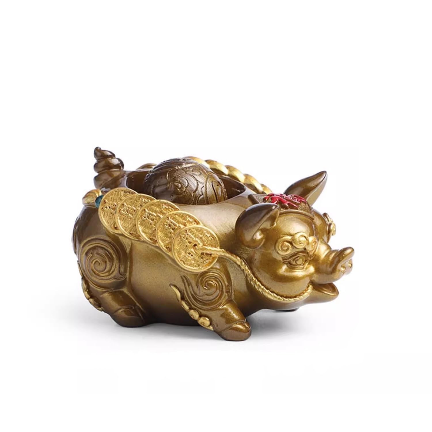 ENGENDER Kung Fu Tea Pet Tea Pet Desktop Ornaments Golden Pig Lucky Handmade Statue Set Accessories High Temperature Discoloration(A)