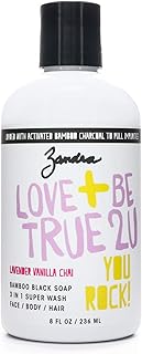 Zandra 3-in-1 Bamboo Black Soap - Face, Body, & Hair Wash with Activated Bamboo Charcoal - Cruelty, Paraben, Sulfate and Gluten-free, Biodegradeable Material - LAVENDER VANILLA CHAI (8 oz)