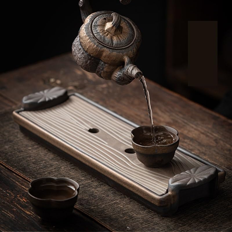 Plateau à thé en céramique style chinois Kung Fu rétro pour table basse