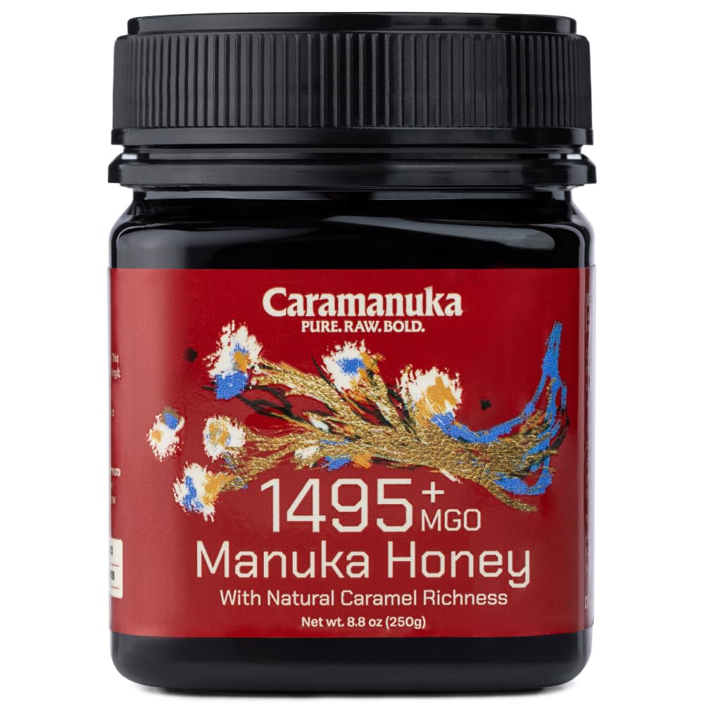 Caramanuka Manuka Honey MGO 1495+ / 100% Raw, Pure, Unfiltered & Unpasteurized, 3rd Party Tested, Ultra-Potent, Glyphosate-Free, Australian Premium Manuka Honey