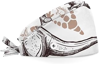 Bouffant Scrub Caps Printed Working Surgical Cap Dinosaurs Sketch Painting Nurse Hats with Buttons and Sweatband Adjustable Tie Back Hat for Women Men Multi Color