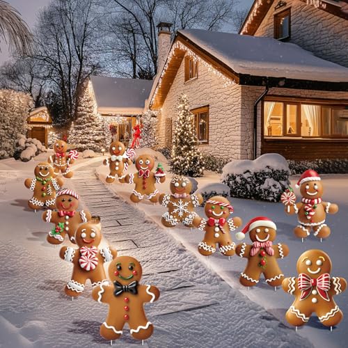 12 Pcs Christmas Gingerbread Man Yard Signs with Stakes - Xmas Gingerbread Yard Stakes Lawn Signs for Christmas Holiday Pathway Garden Patio Party Favors — view 4