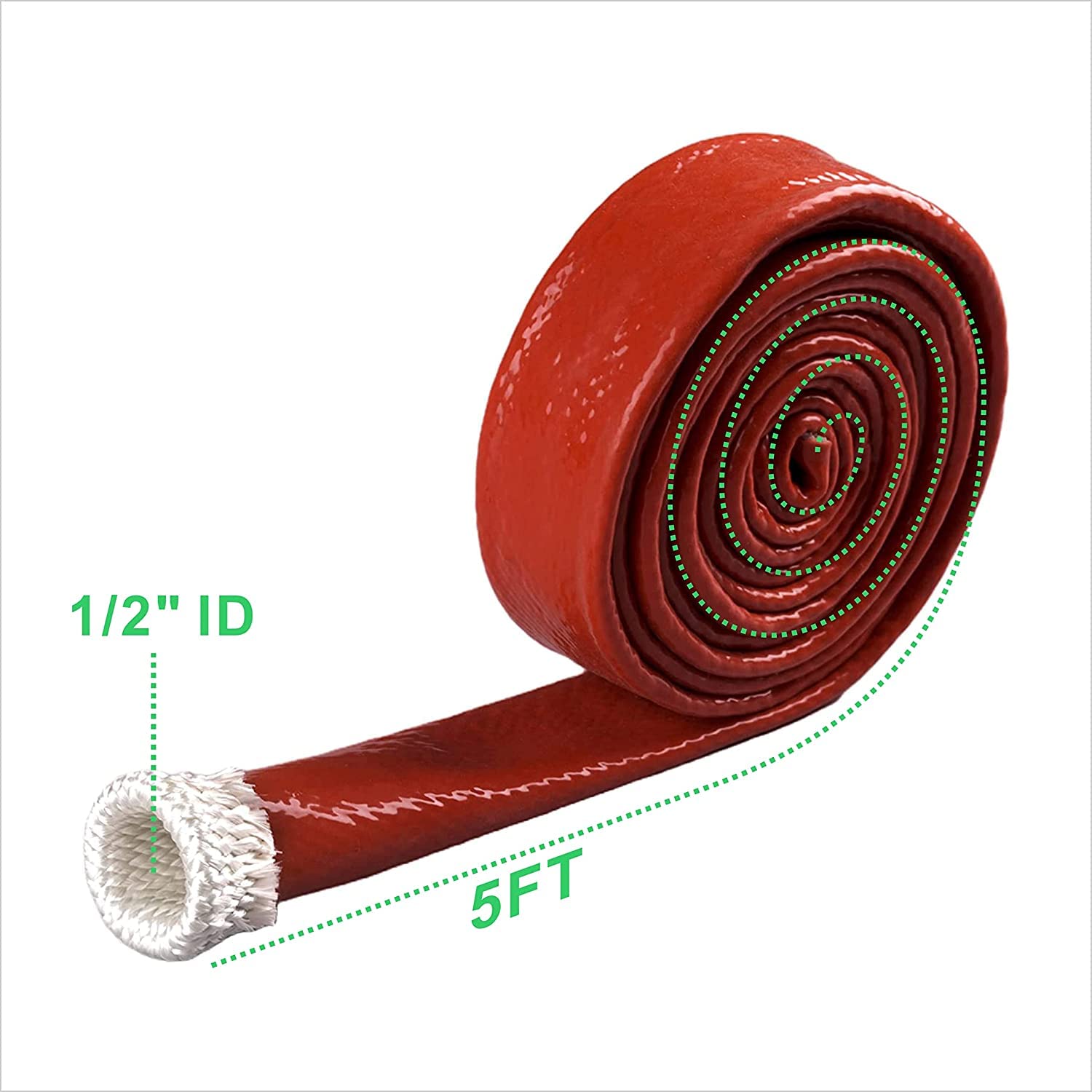 MECCANIXITY Heat Shield Fire Sleeve - 1/2 Inch ID, 3.3 Ft Red Silicone Fiberglass Tape For Auto Hoses & Wires - View #9