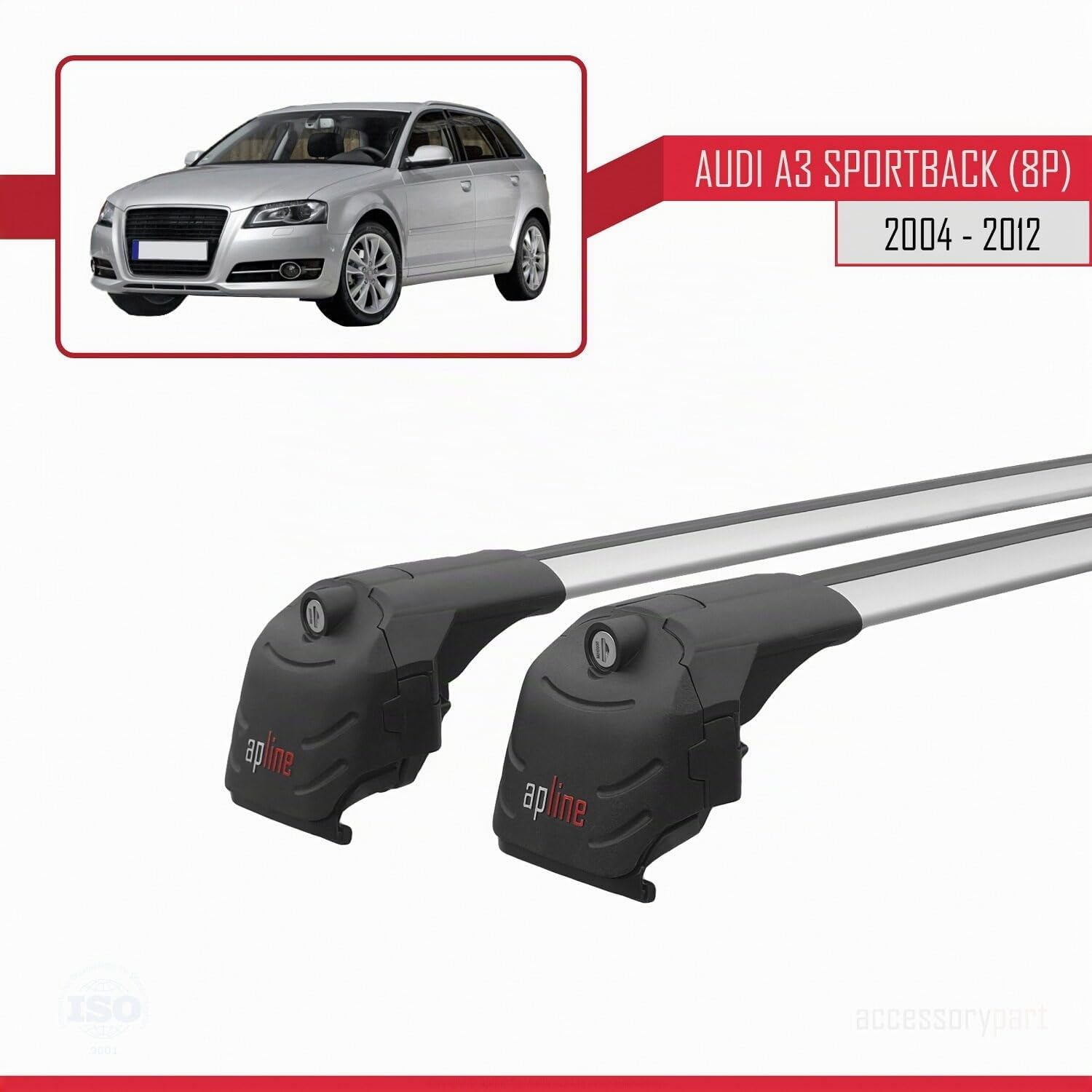 Compatibile con Audi A3 (8PA) Sportback 2004-2012 Modello ACE-2 Barre Tetto Portapacchi Auto Barre Portatutto Grigio Alluminio 2 Barre
