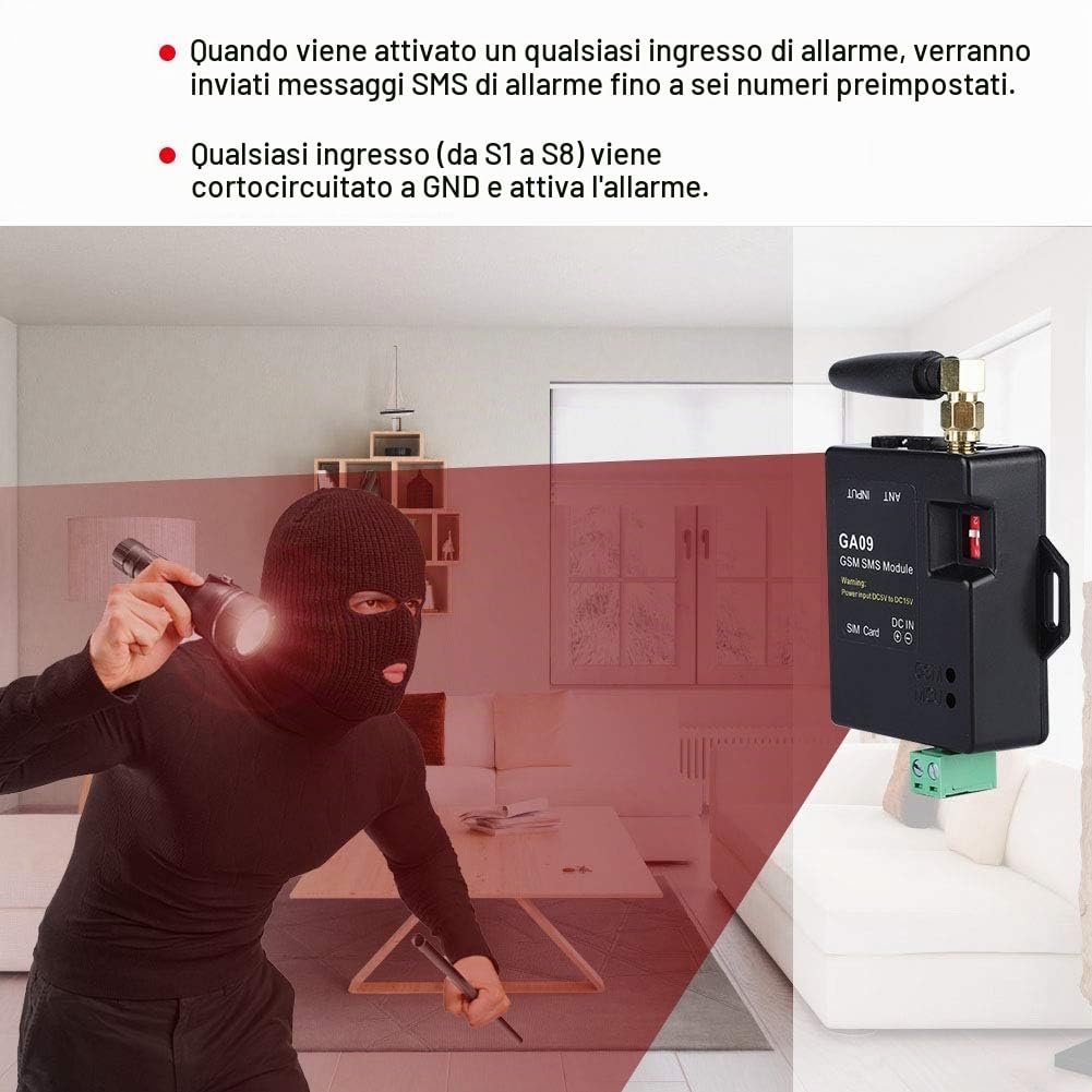 Mini 8 CH allarme GSM di sicurezza domestica con design intelligente e chiamata SMS wireless, dimensioni ultrasottili, GA09