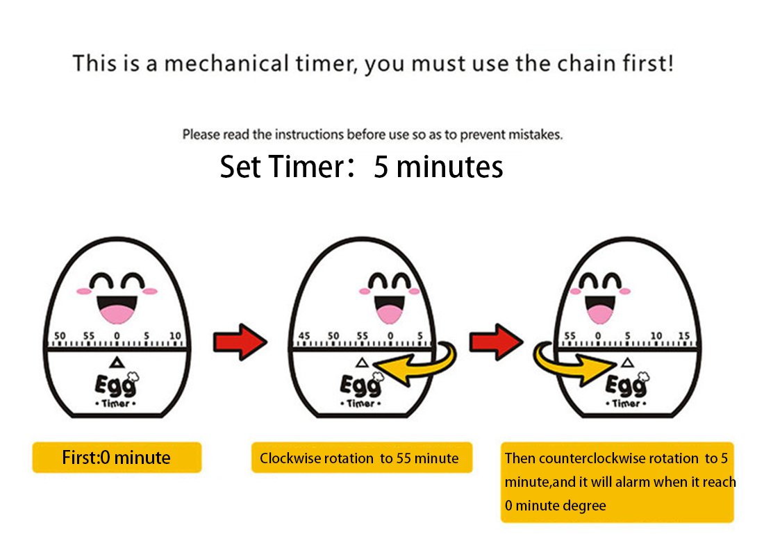 Süße mechanische Eieruhr für die Küche, 60 Minuten, großer witziger lauter Alarm, Sport, Hausaufgaben, Countdown-Timer für Kinder weiß