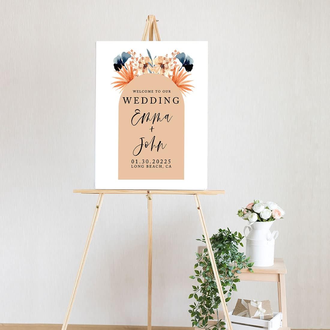 Andaz Press Custom Large Wedding Welcome Sign, 16" x 20" Neutral Boho Arch Personalized Canvas Welcome Sign, Sign Our Canvas, Welcome Sign for Wedding Ceremony, Reception, Guestbook Alternative