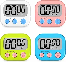 Timer Cronometro Digital de Cozinha com Ímã com Alarme e tela grande - cores sortidas: rosa, branco, amarelo e azul