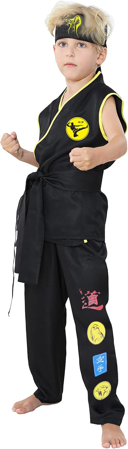 Costume Karate Dress Up Uniform With Headband Belt Pretend Play Halloween Party Cosplay Outfit for Kids