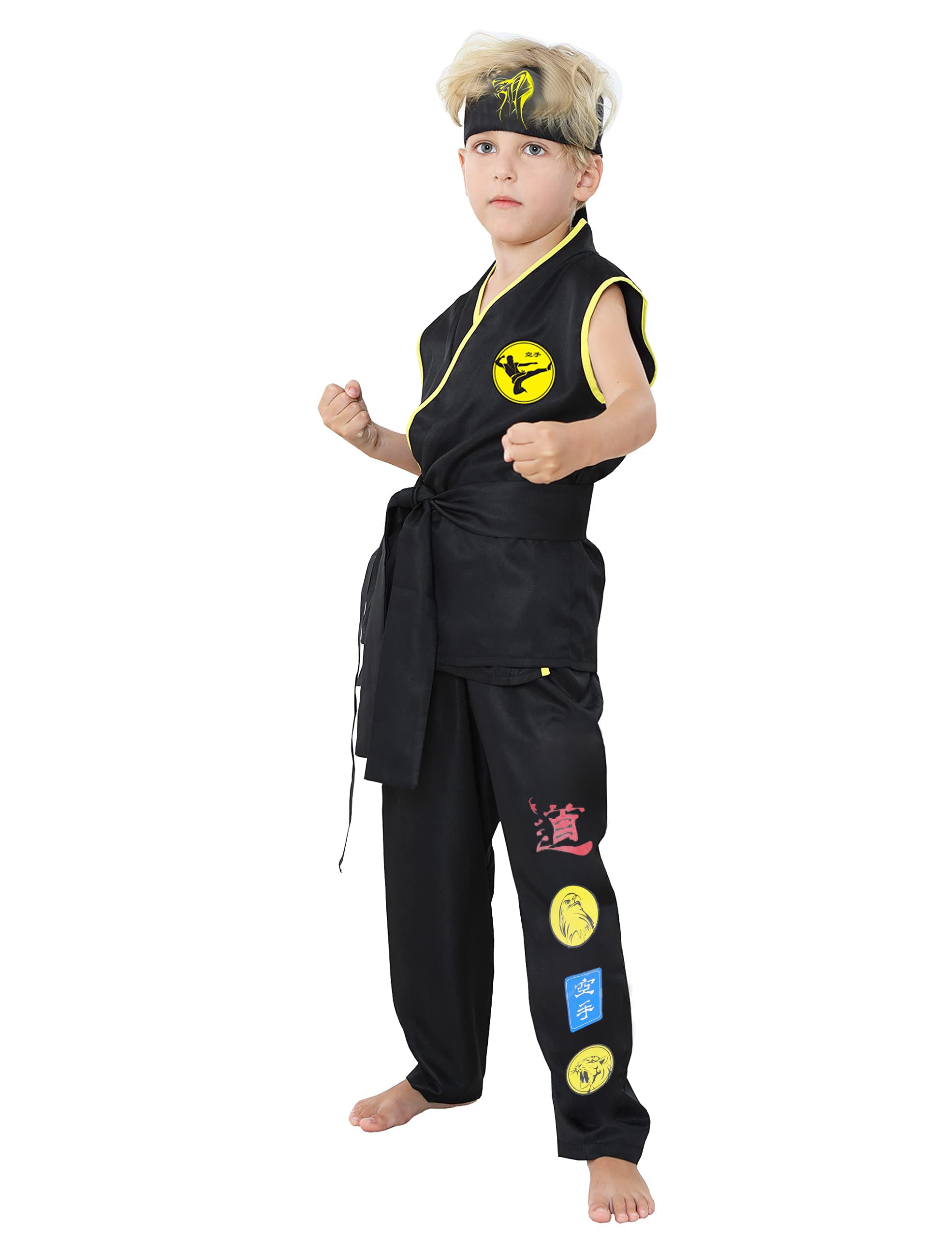 Treyrea Costume Karate Dress Up Uniform With Headband Belt Pretend Play Halloween Party Cosplay Outfit for Kids