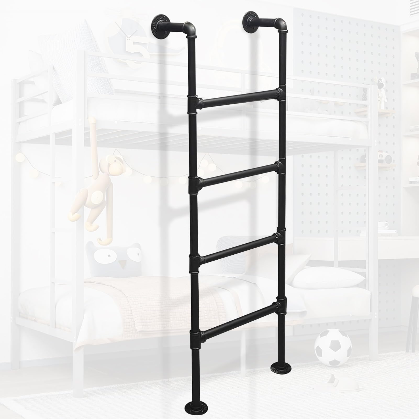 Échelle de lit superposé en métal noir robuste pour mezzanine et dortoir