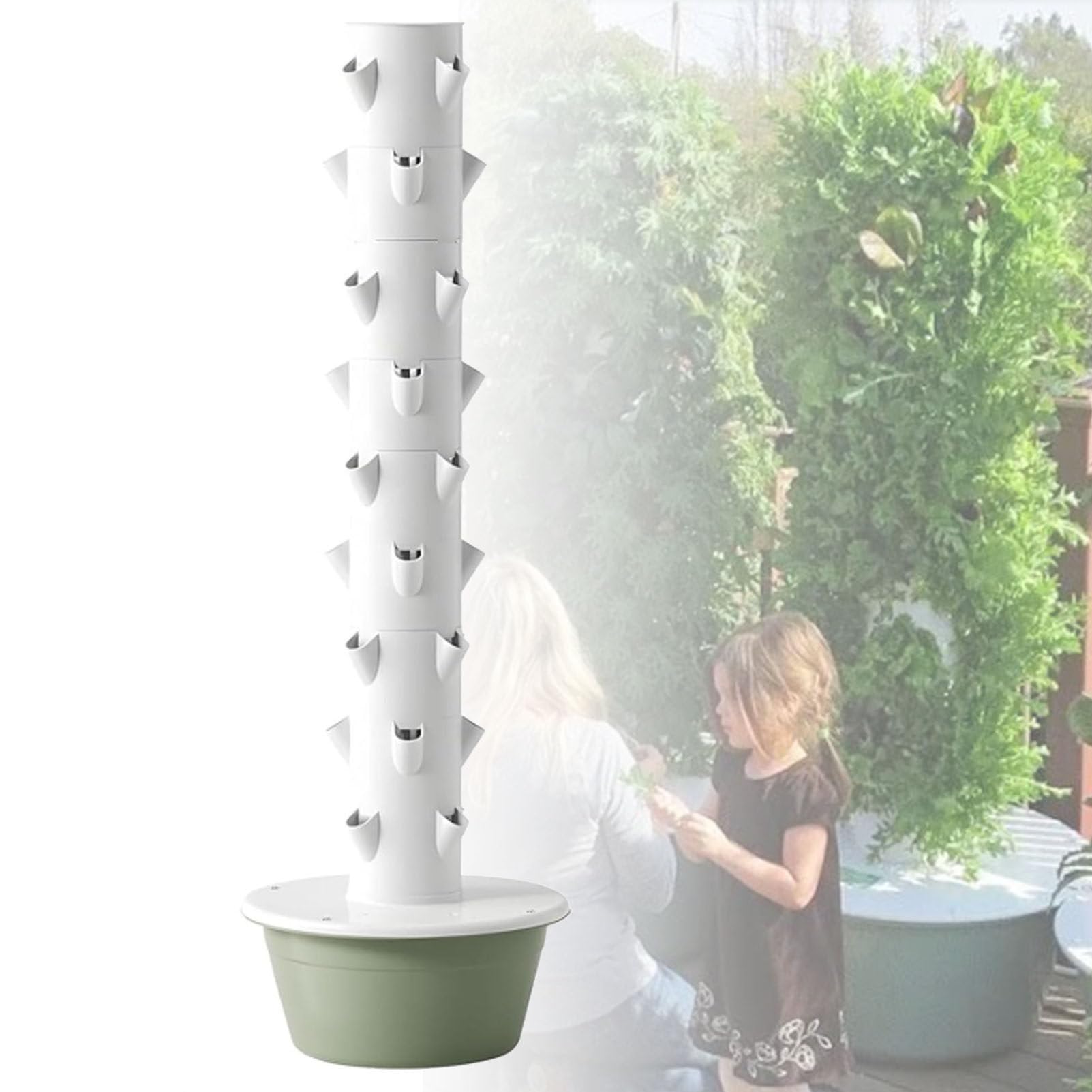 cultivo hidropónico para hierbas, frutas y verduras de interior. Jardín de torre aeropónico con bomba de hidratación, adaptador, macetas de red y temporizador.,9-layers