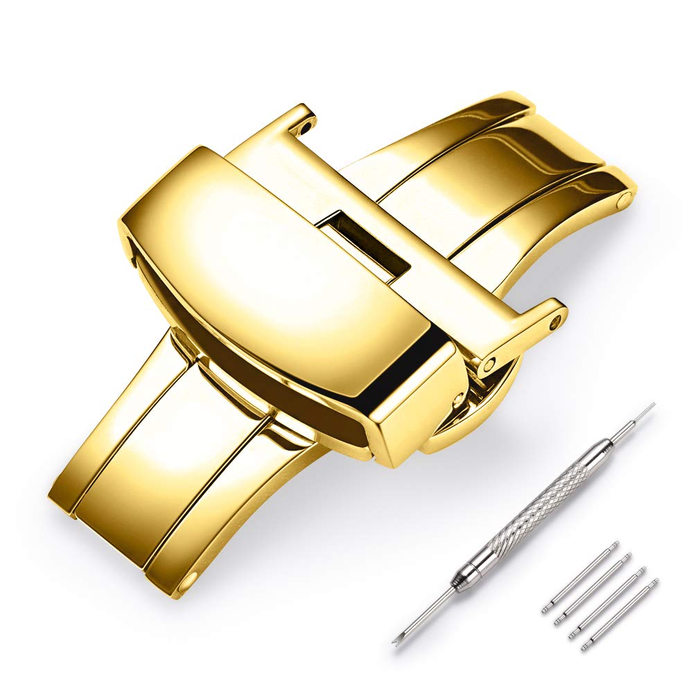 Skydon Stainless Steel Deployment Clasp Fasten Gold/Glossy Black/Silver/Rose Gold Watch Band Buckle Color & Width (14mm, 16mm, 18mm, 20mm, 22mm) (B07T7VY7W6) Amazon Price History, Amazon Price Tracker