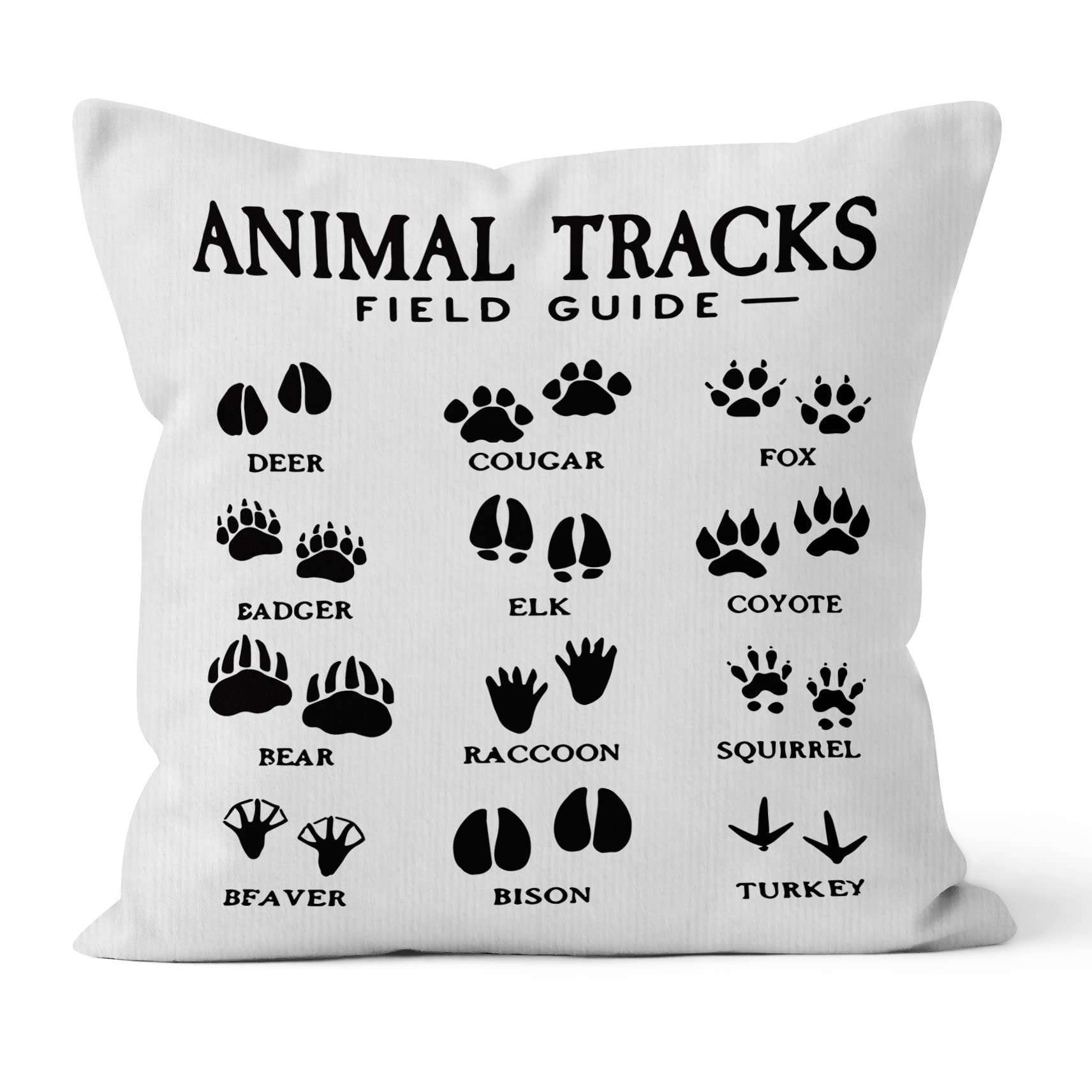 Animal Tracks Field Guide Decorative Pillowcase Throw Pillow Cover, Animal Paw Camper Woodland Theme for Sofa Bed Nursery Room Home Decor 18 x 18 Inch Pillow Case