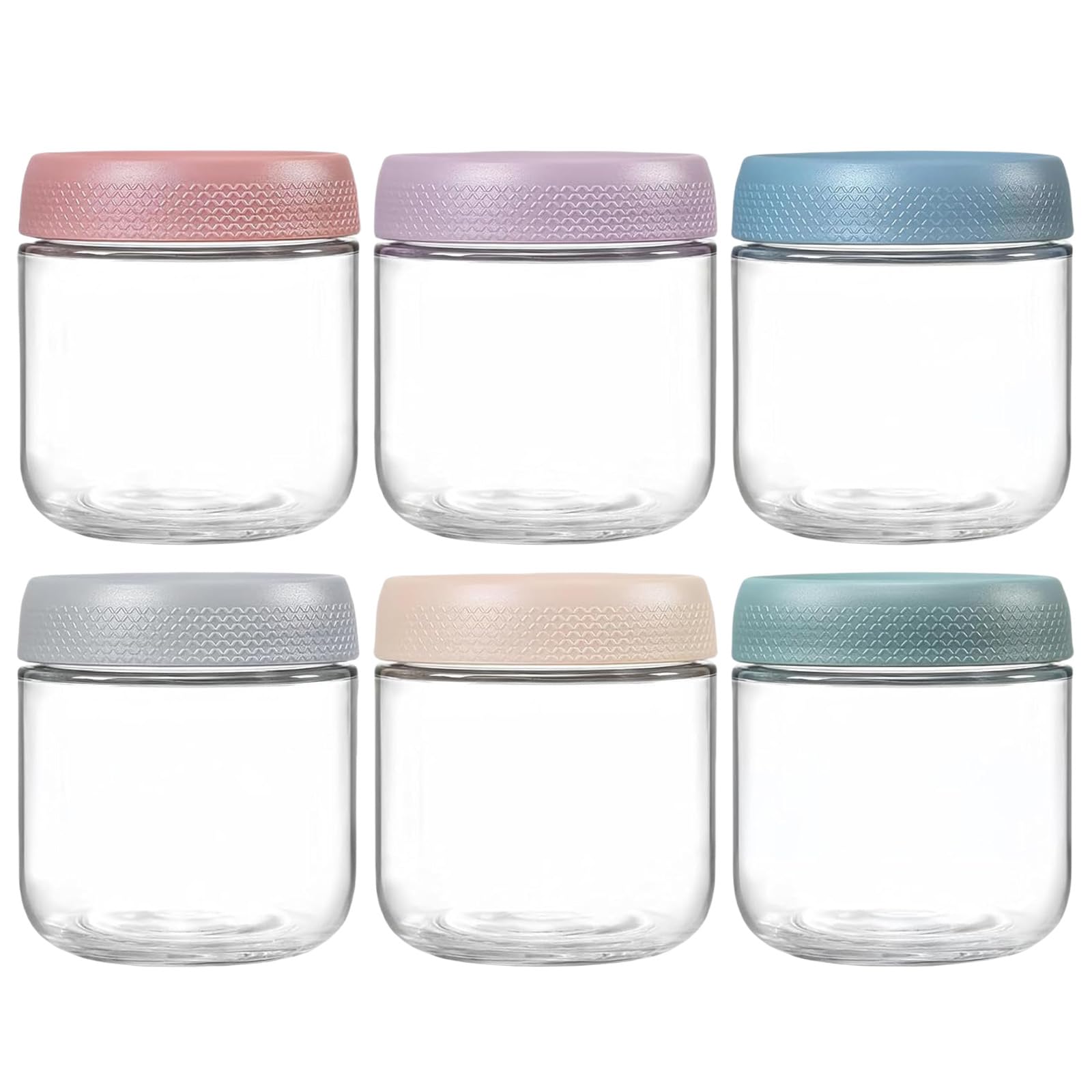 Zykphao 6 Pack 12 oz Glass Jars with Lids, Overnight Oats Jar, for Cereals, Milk, Fruit, Condiment, Dressing Sauce, Snacks, Juice, Meal Prep Jars for Food Storage, 6 Colors(6-Pack 350ml)