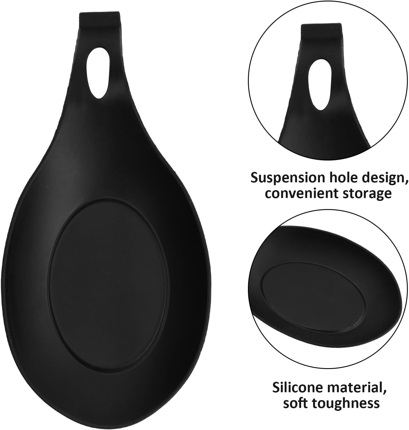 2Pcs Spoon Rest Silicone Kitchen Spoon Holder Flexible Cooking Utensil Rest Heat Resistant Soup Spoon Rest for Spatulas Spoons Cookware (Black)