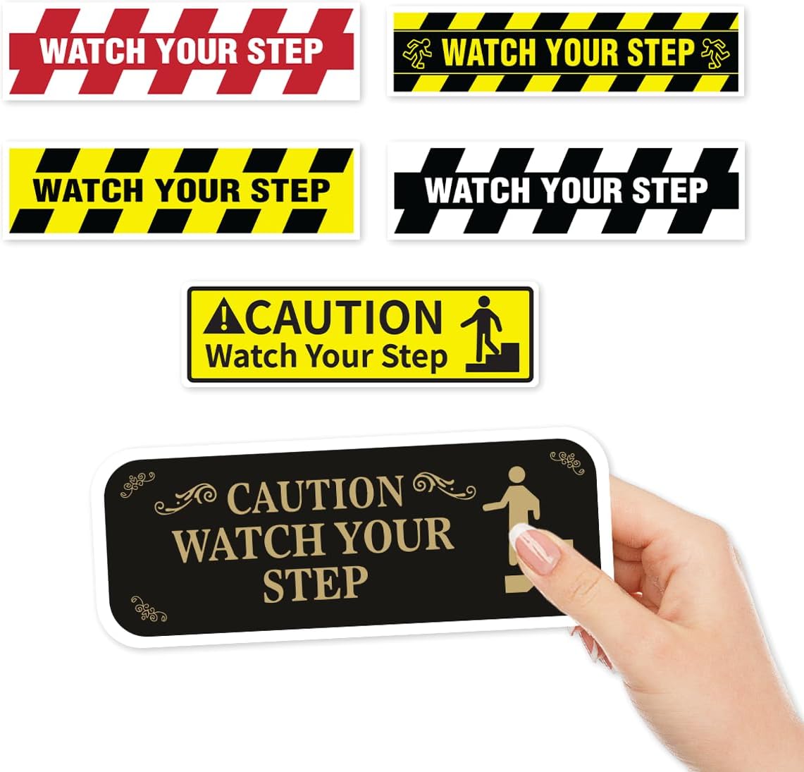 Watch Your Step Caution Safety Stickers Vinyl Adhesive Decals for Indoor Outdoor Use Floor Warning Sign Home Business Warehouse Stair Hazard Area 6Pcs Wall